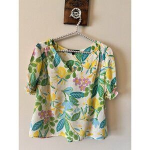 Rachel Roy Womens Size Small Bright Floral V-Neck Blouse Short Sleeve Rayon
